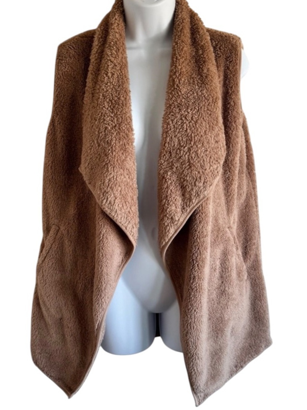 Women's Open Front Teddy Asymmetrical Vest With Pockets SzM Fairlycore Cabincore